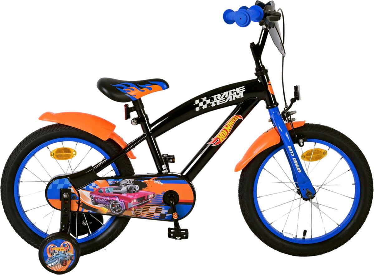 hot wheels kinderfiets jongens 16 inch zwart oranje blauw