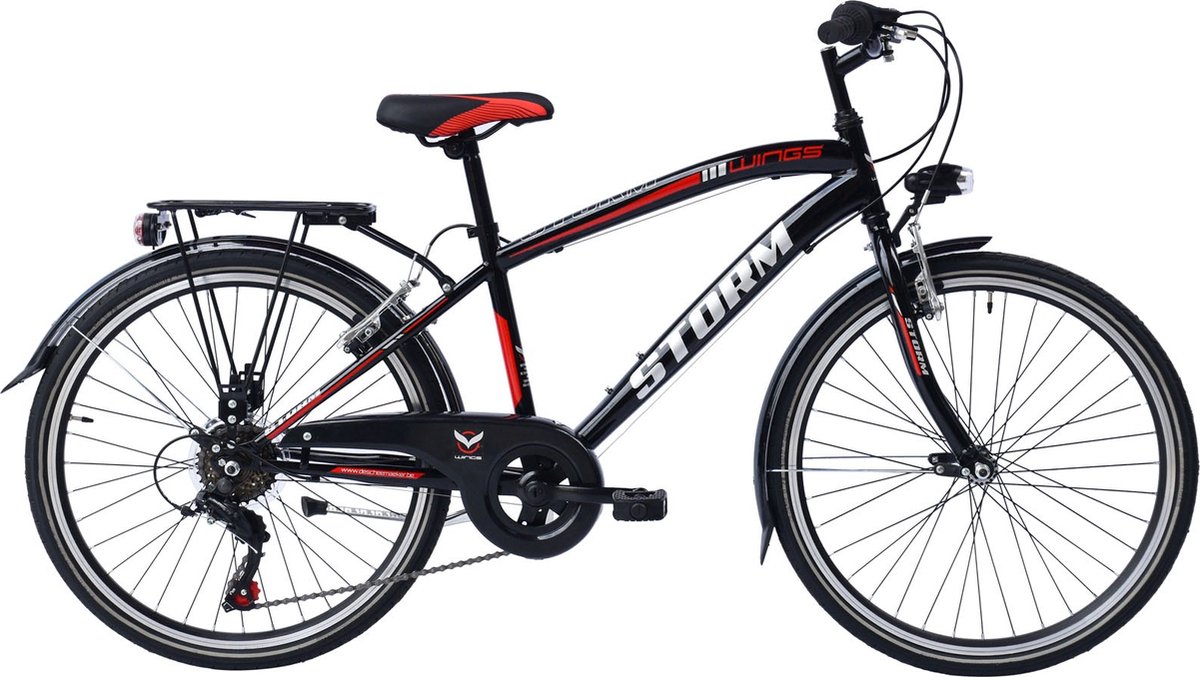 jongensfiets storm beast met 6 versnellingen racefiets 22 inch wielmaat v brakes en remgrepen framemaat 33cm zwart rood