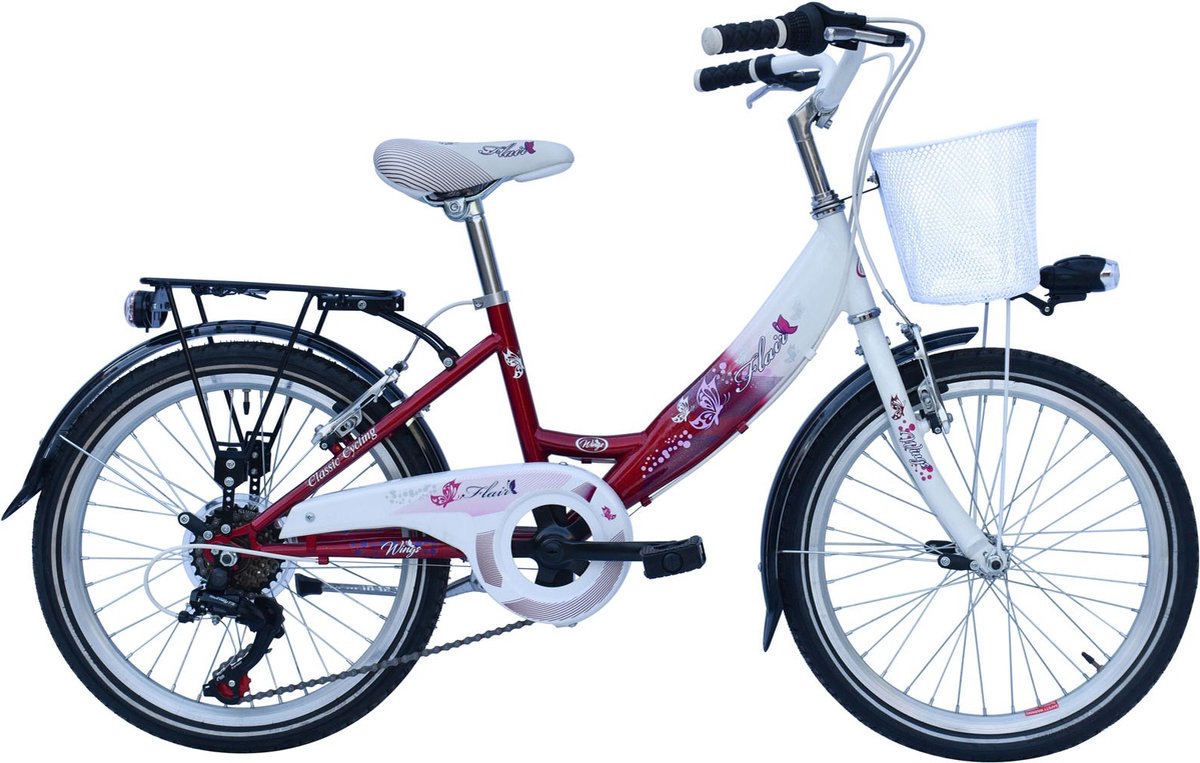 kinderfiets met 6 versnellingen 20 inch dames meisje framemaat 30cm wit rood