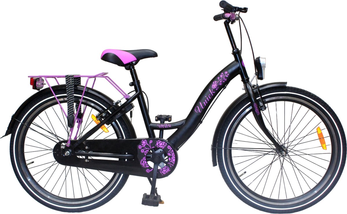 kinderfiets uniek 1s 24 zwart roze