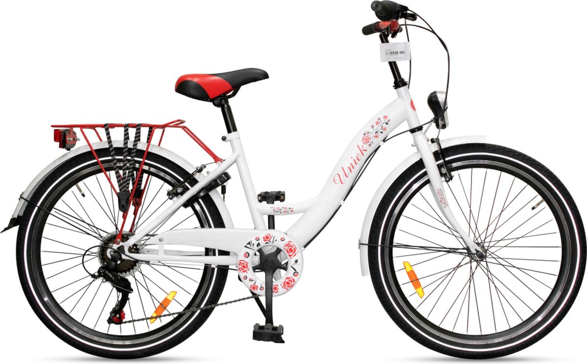 kinderfiets uniek 6s 24 wit rood