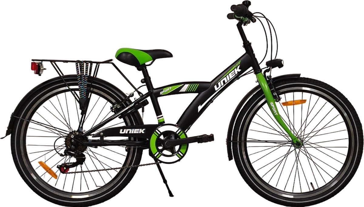 Kinderfiets Uniek 6S 24'' Zwart/Groen Kinderfiets kopen online