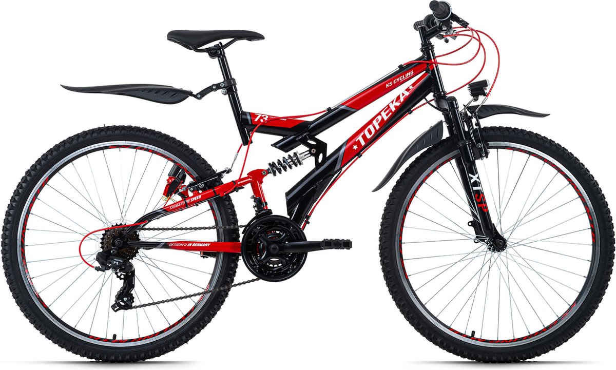 ks cycling fiets topeka 26 full suspension mountainbike zwart rood 48 cm