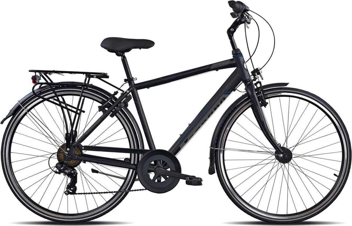 legnano cambridge stadsfiets heren 28 inch 54 cm 7 versnellingen v brakes matzwart grijs