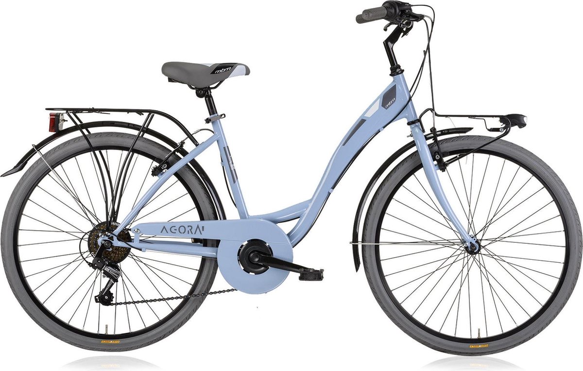 mbm agora transportfiets 28 inch 0 damesfiets 46 cm 6 versnellingen lichtblauw