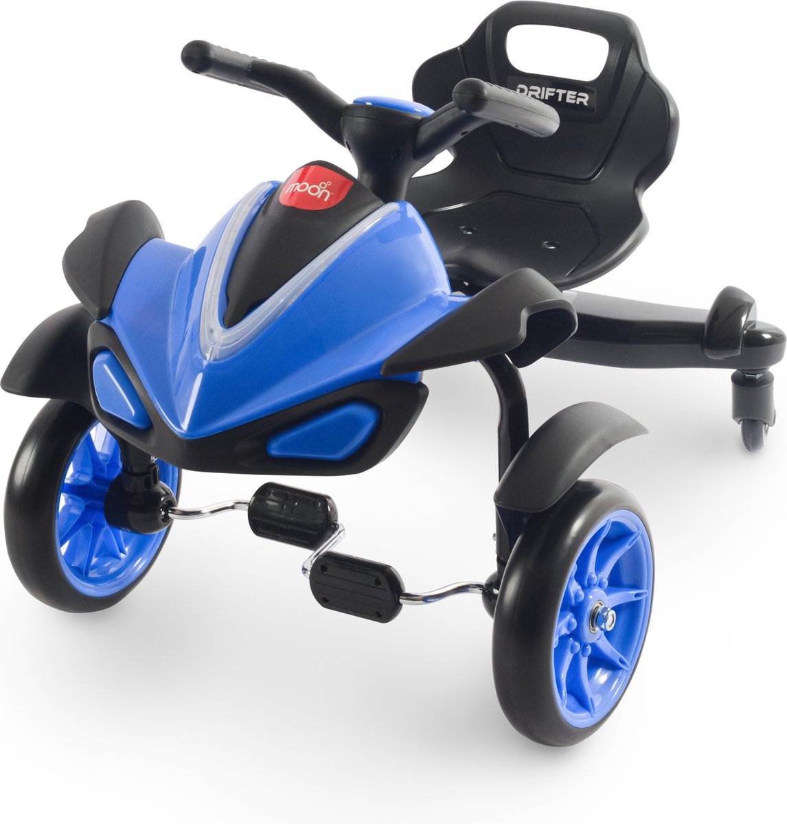 moon drifter drift bike 4 wielen led verlichting comfortabele zitplaats blauw