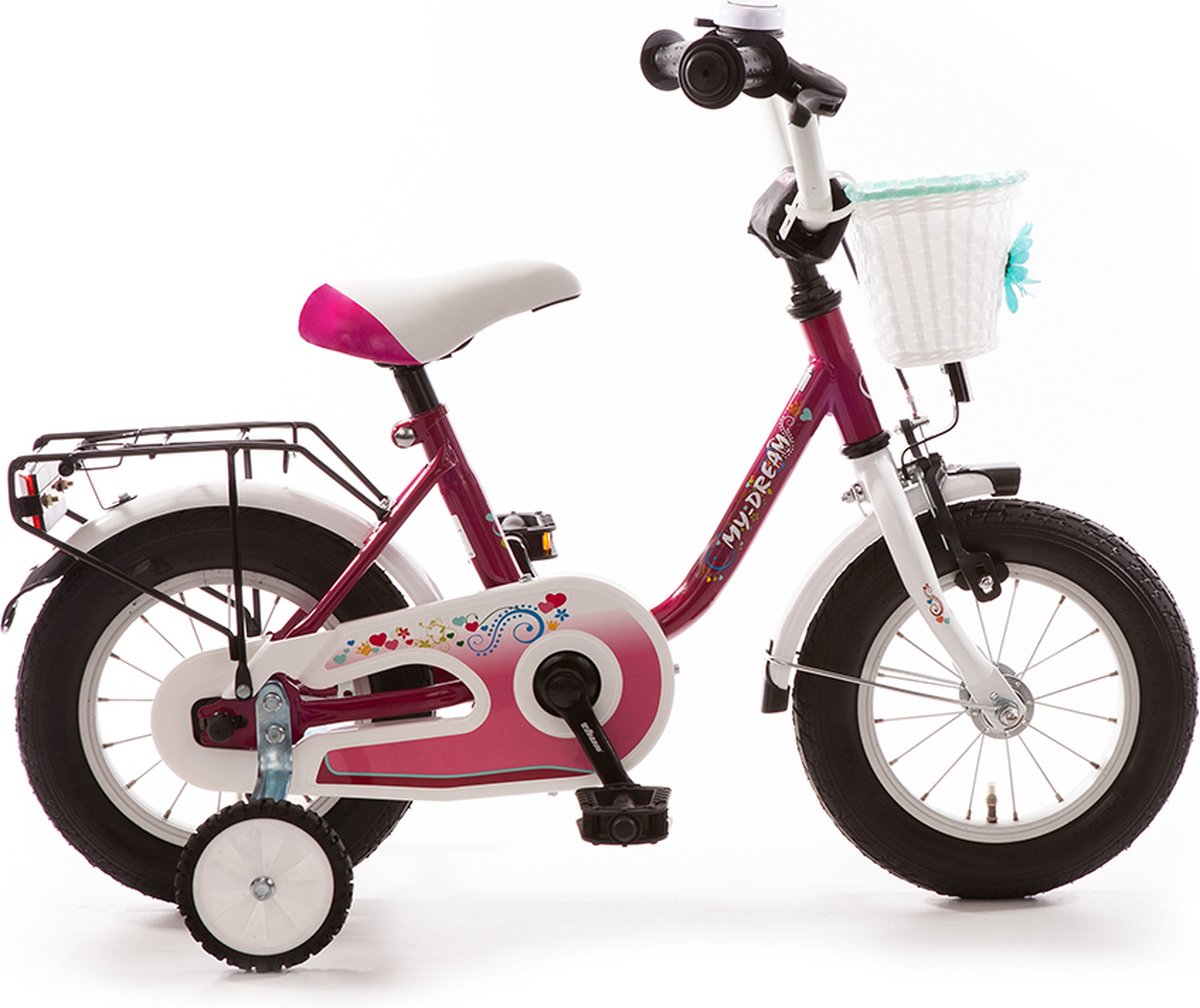 My Dream kinderfiets 12,5 inch purper/wit met mand Kinderfiets kopen online