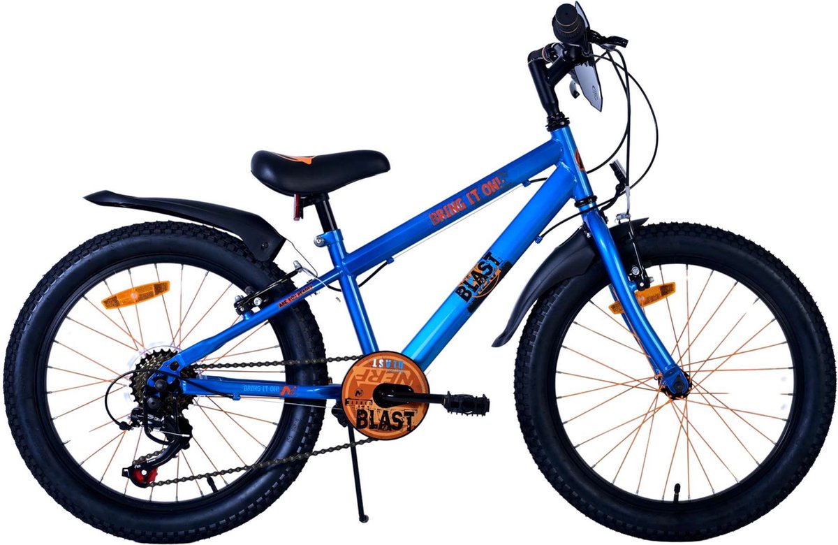 nerf kinderfiets jongens 20 inch satijn blauw 2 handremmen