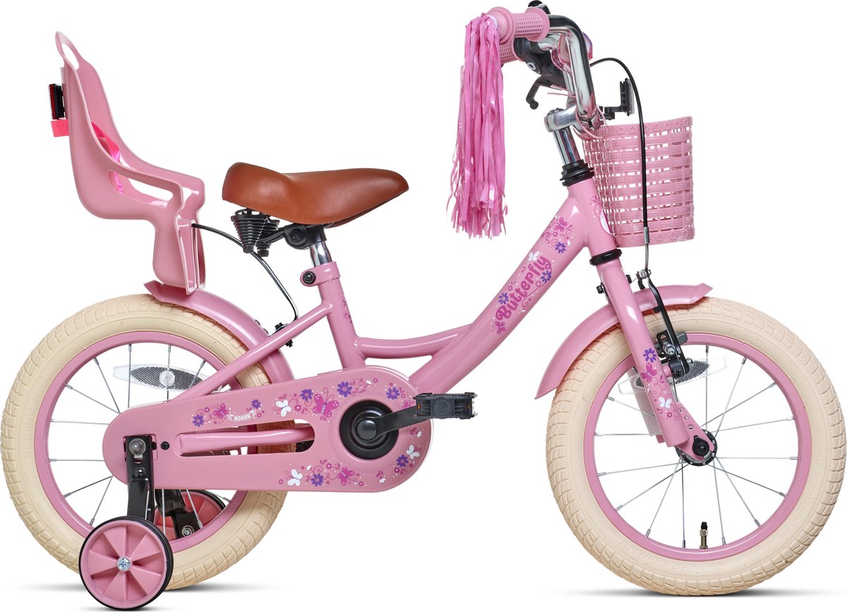 nogan butterfly kinderfiets meisjesfiets 14 inch roze