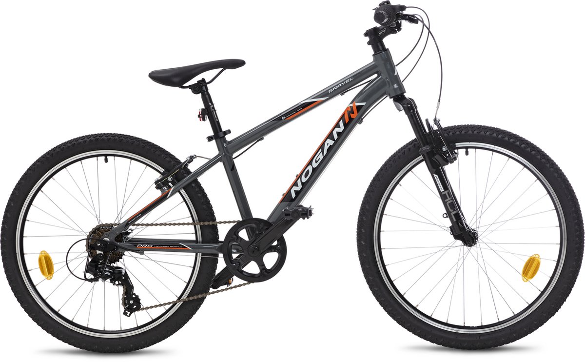 nogan gravel pro kinder mountainbike 24 inch grijs
