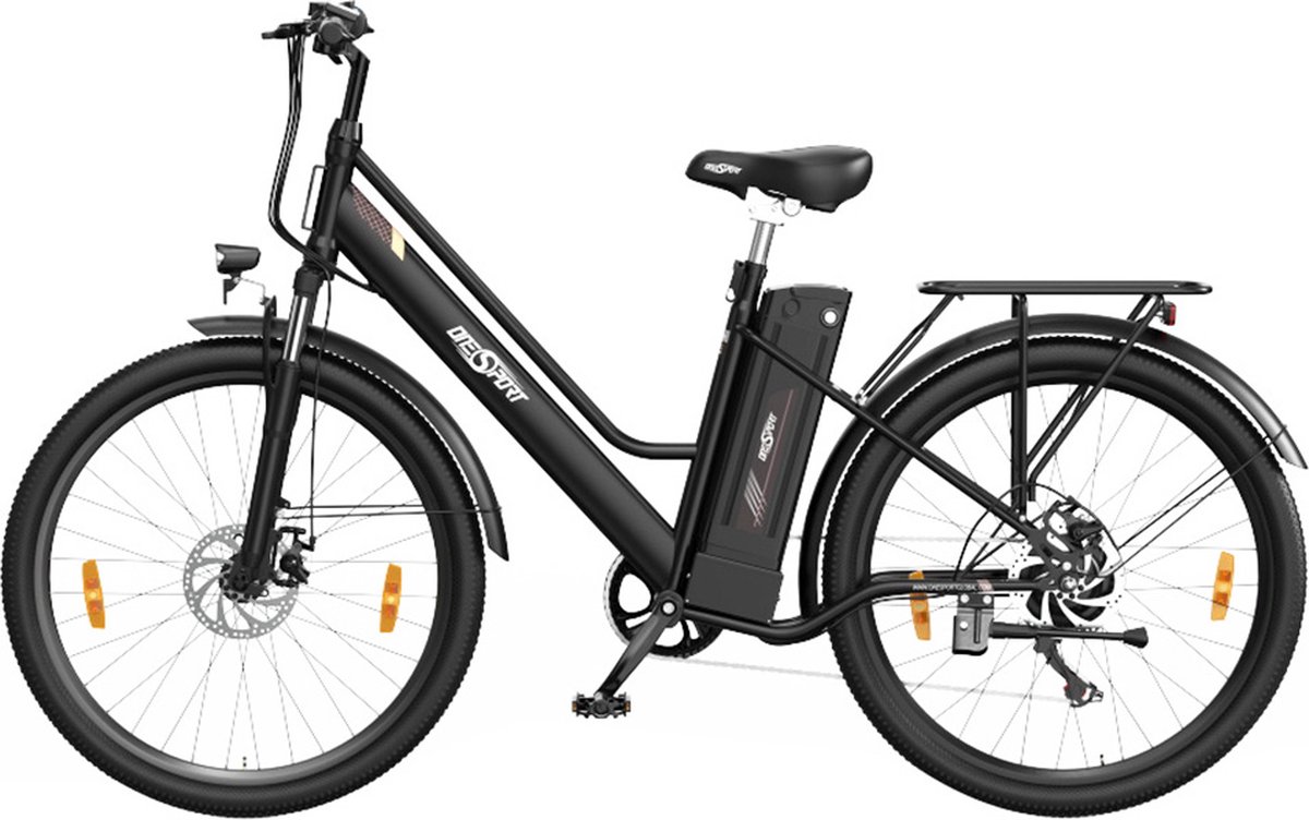 onesport ot18 3 elektrische fiets voor in de stad 26 2 35 inch banden 250w motor 36v 14 4ah accu 100km maximaal bereik 25km h max snelheid shimano 7 versnellingen schijfrem voor en achter zwart