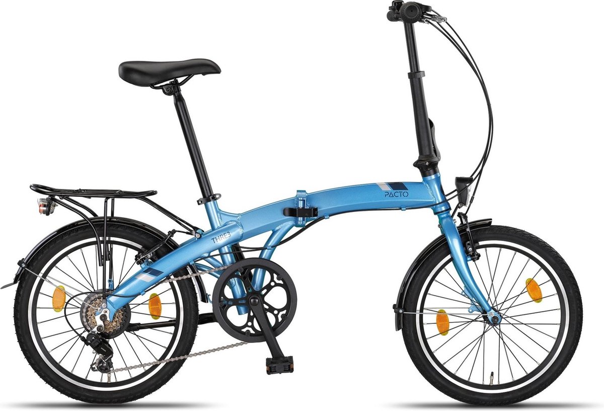 pacto three folding bike 6v light blue vouwfiets plooifiets aluminium shimano 20 inch