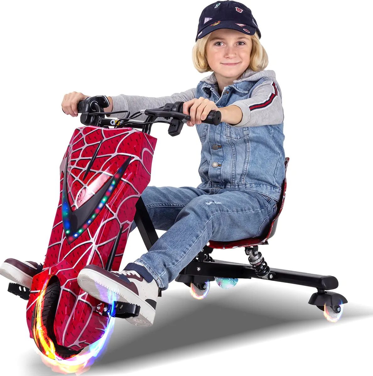 play on elektrische drift trike spider rood incl bluetooth speakers led verlichting 15 20km h drifttrike
