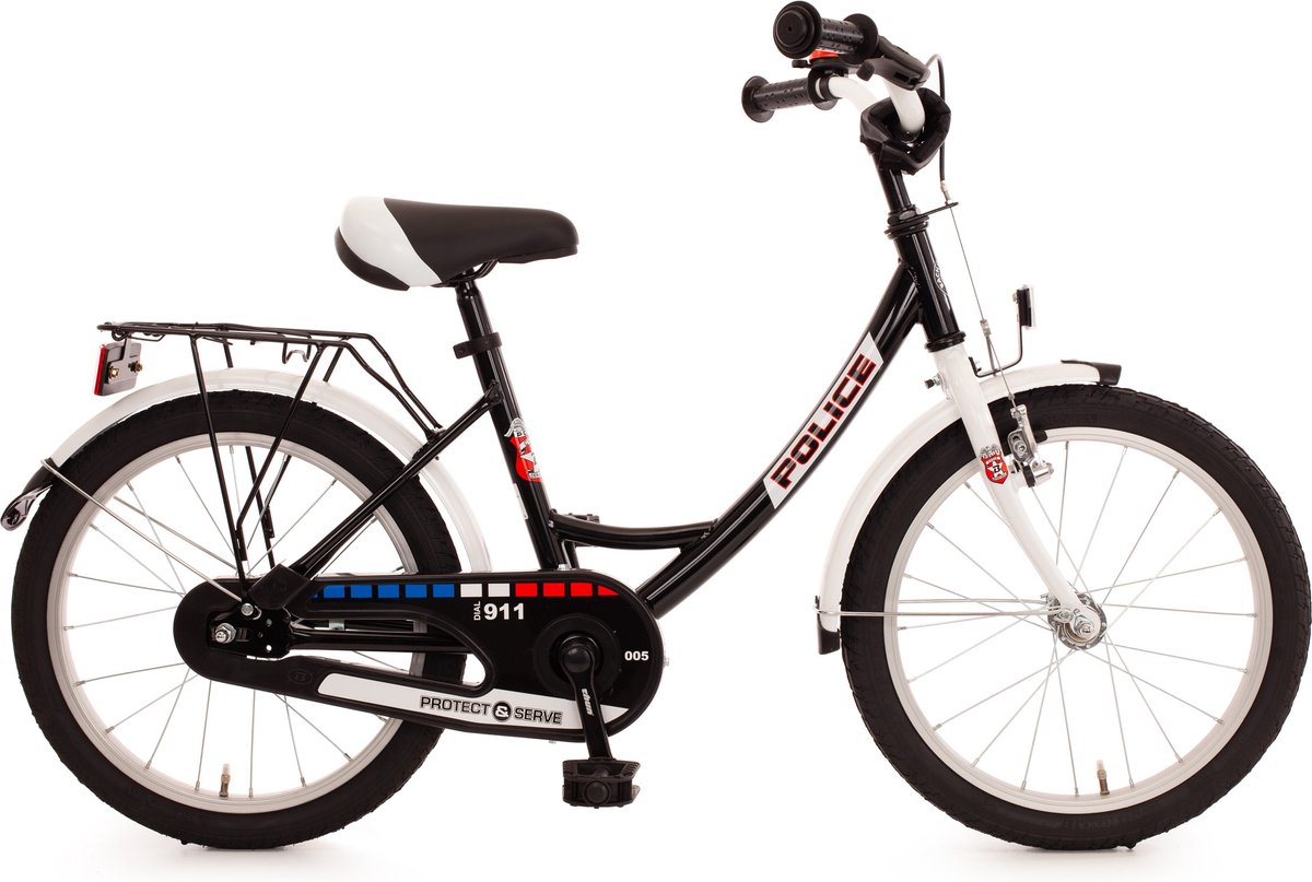police kinderfiets 18 inch zwart wit