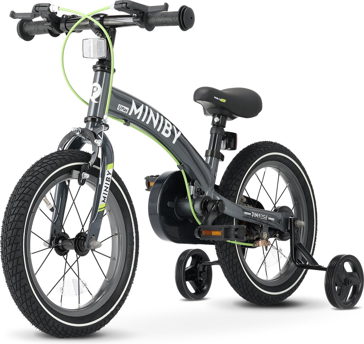 Qplay Miniby Kinderfiets 14 inch - 3 in 1 - loopfiets - Grijs Kinderfiets kopen online