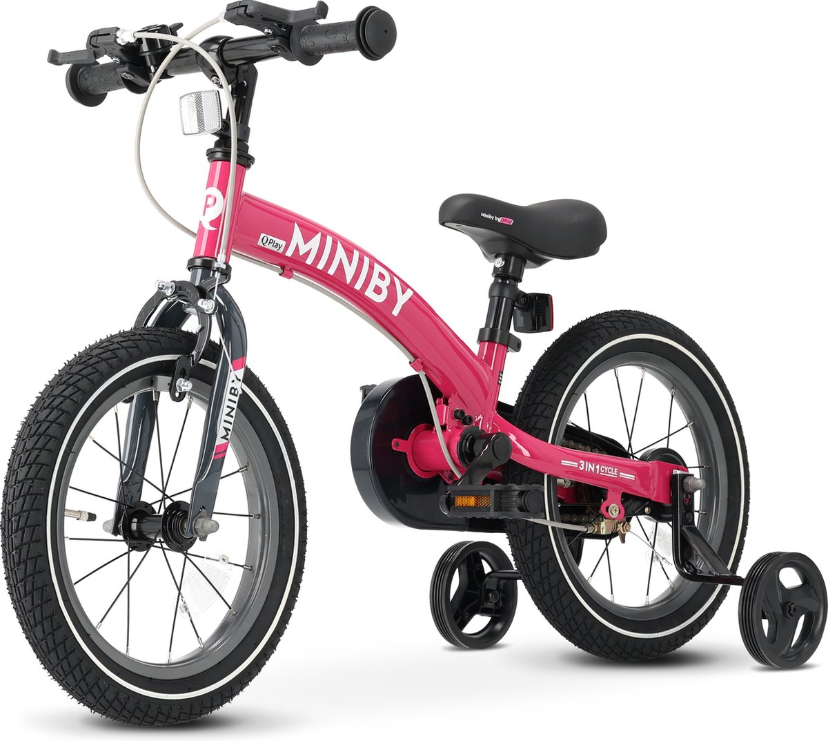 Qplay Miniby Kinderfiets 14 inch - 3 in 1 - loopfiets - Roze Kinderfiets kopen online
