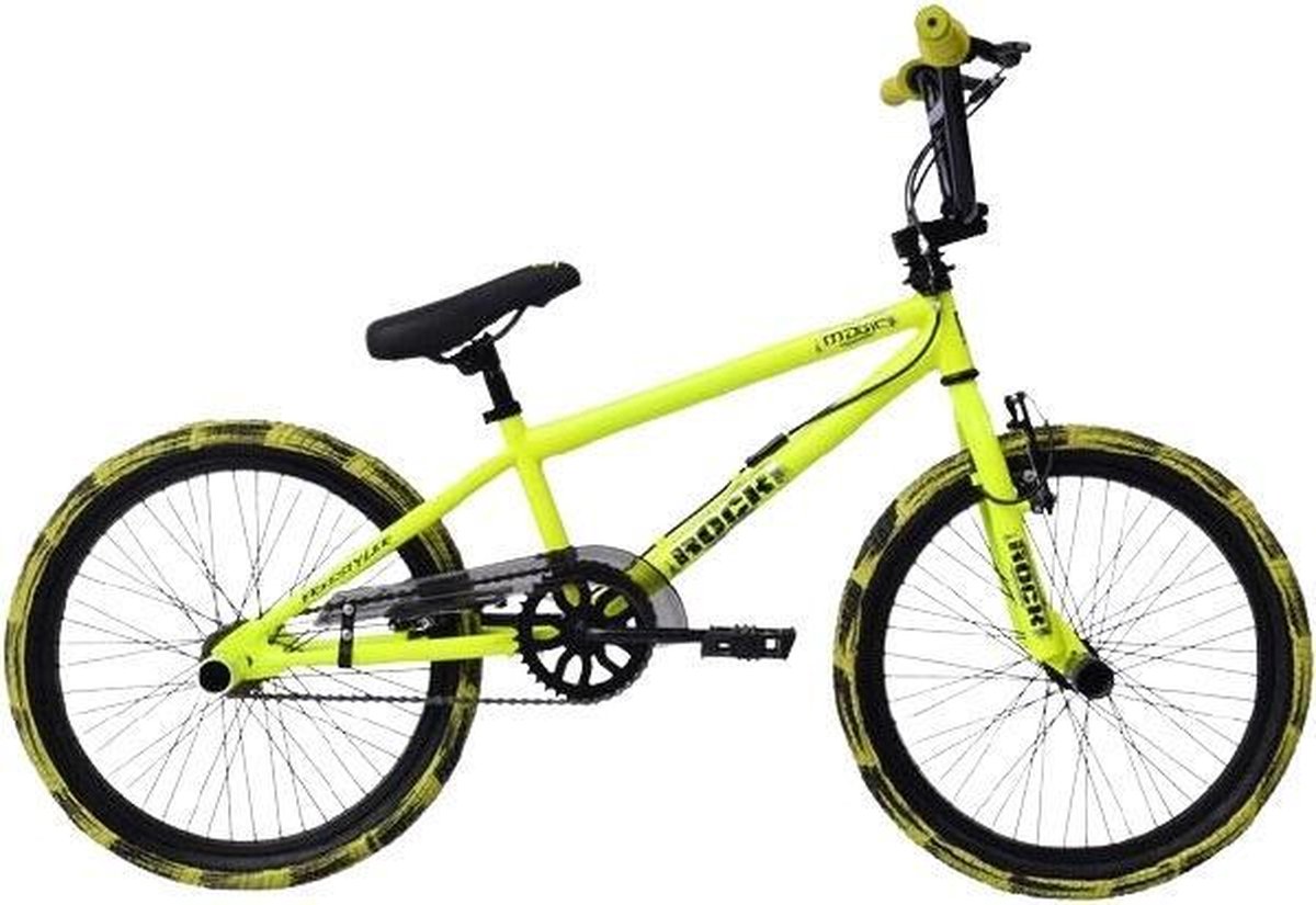 rock freestyle kinderfiets 20 inch geel zwart v brakes