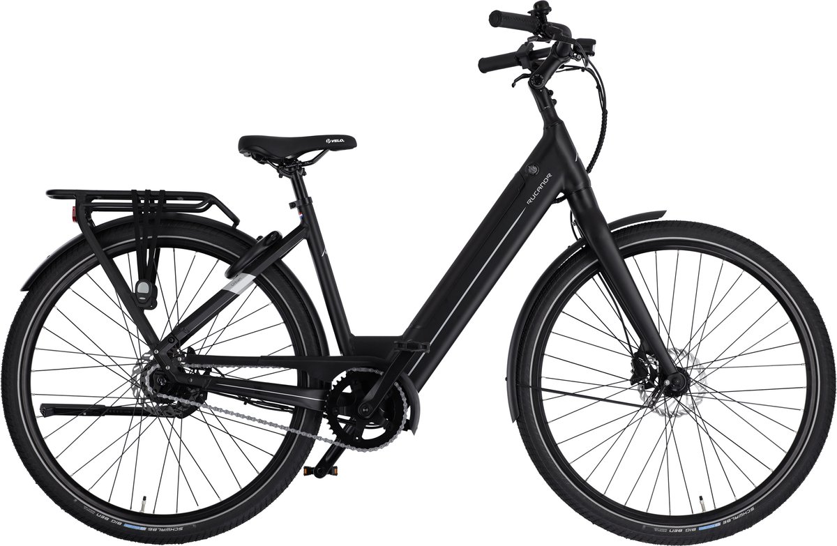 rucanor urban elektrische fiets e bike 28 inch 49 cm achterwielmotor trapkrachtsensor hydraulische schijfremmen matzwart