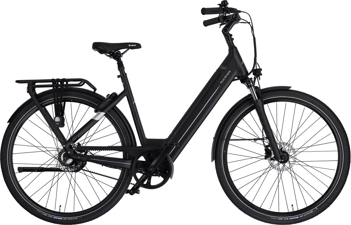rucanor urban plus elektrische fiets e bike 28 inch 49 cm achterwielmotor trapkrachtsensor hydraulische schijfremmen matzwart