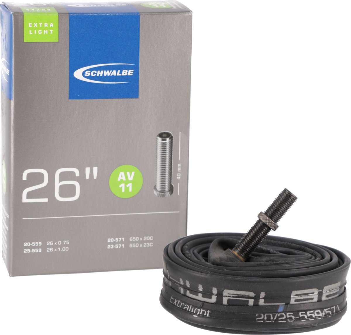 Schwalbe binnenband av11 26 inch 20/25-559/571 extra light 60 gr 40 mm Fiets kopen online