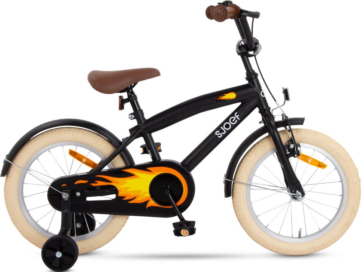 sjoef cruise jongensfiets 16 inch kinderfiets 4 5 6 jaar mat zwart