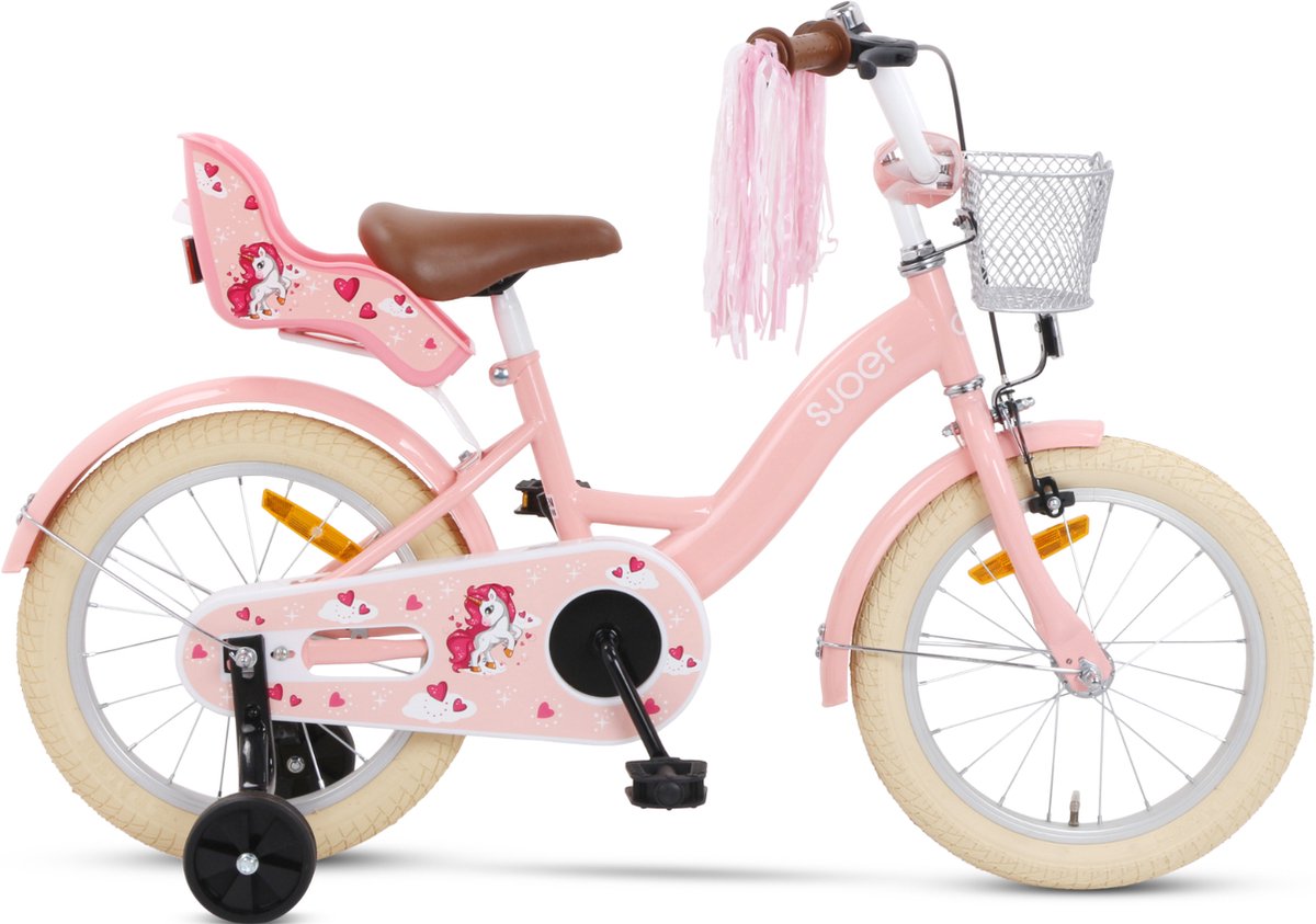 sjoef dolly meisjesfiets 16 inch kinderfiets 4 5 6 jaar unicorn roze