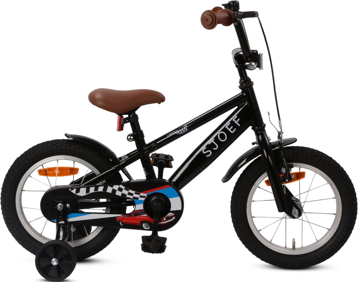 SJOEF Race Jongensfiets 14 inch - Kinderfiets 3, 4 & 5 jaar - Zwart Kinderfiets kopen online