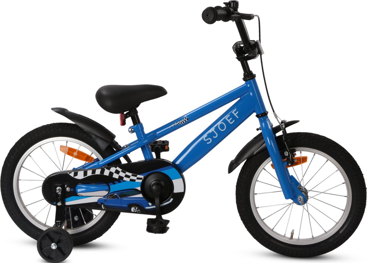 SJOEF Race Jongensfiets 16 inch - Kinderfiets 4, 5 & 6 jaar - Blauw Kinderfiets kopen online
