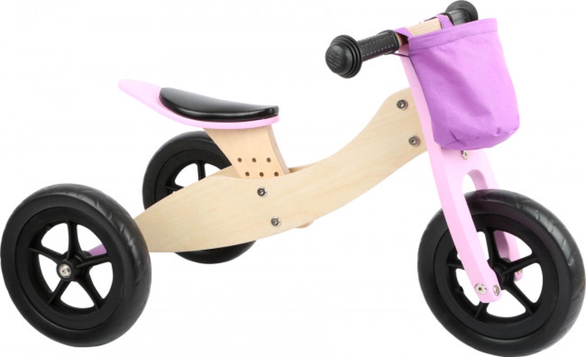 small foot houten driewieler en loopfiets 2in1 maxi roze