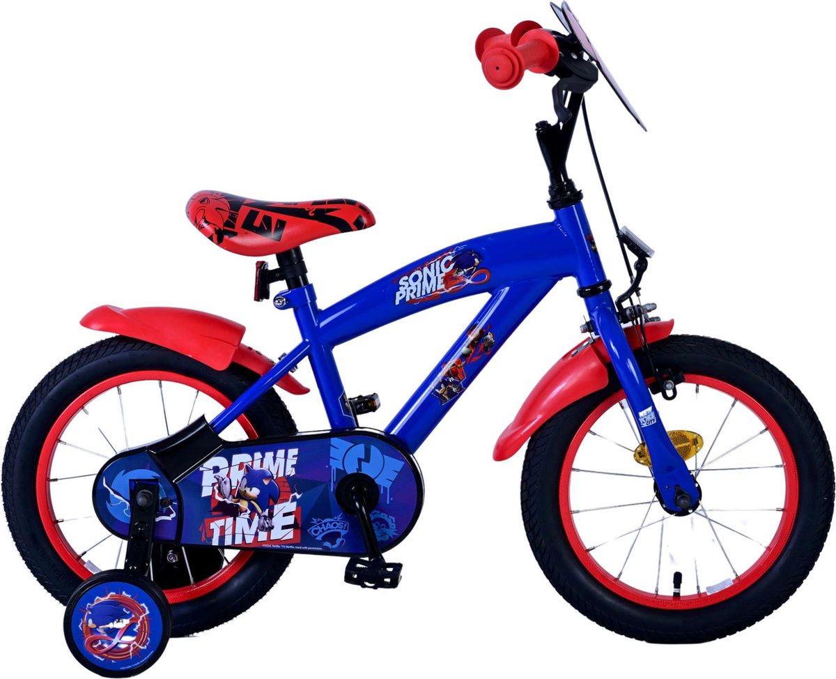 sonic prime prime kinderfiets jongens 14 inch blauw rood