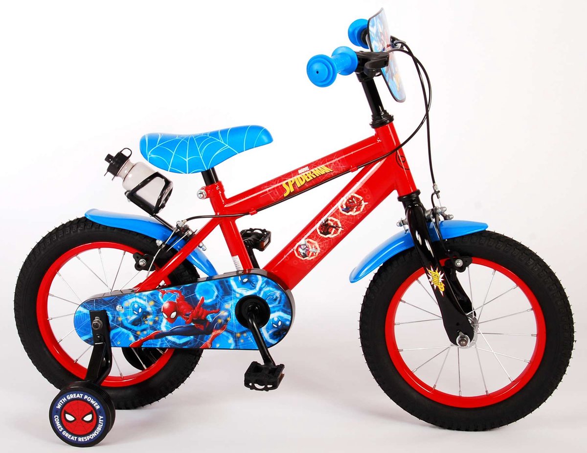 spider man kinderfiets jongens 14 inch rood blauw twee handremmen