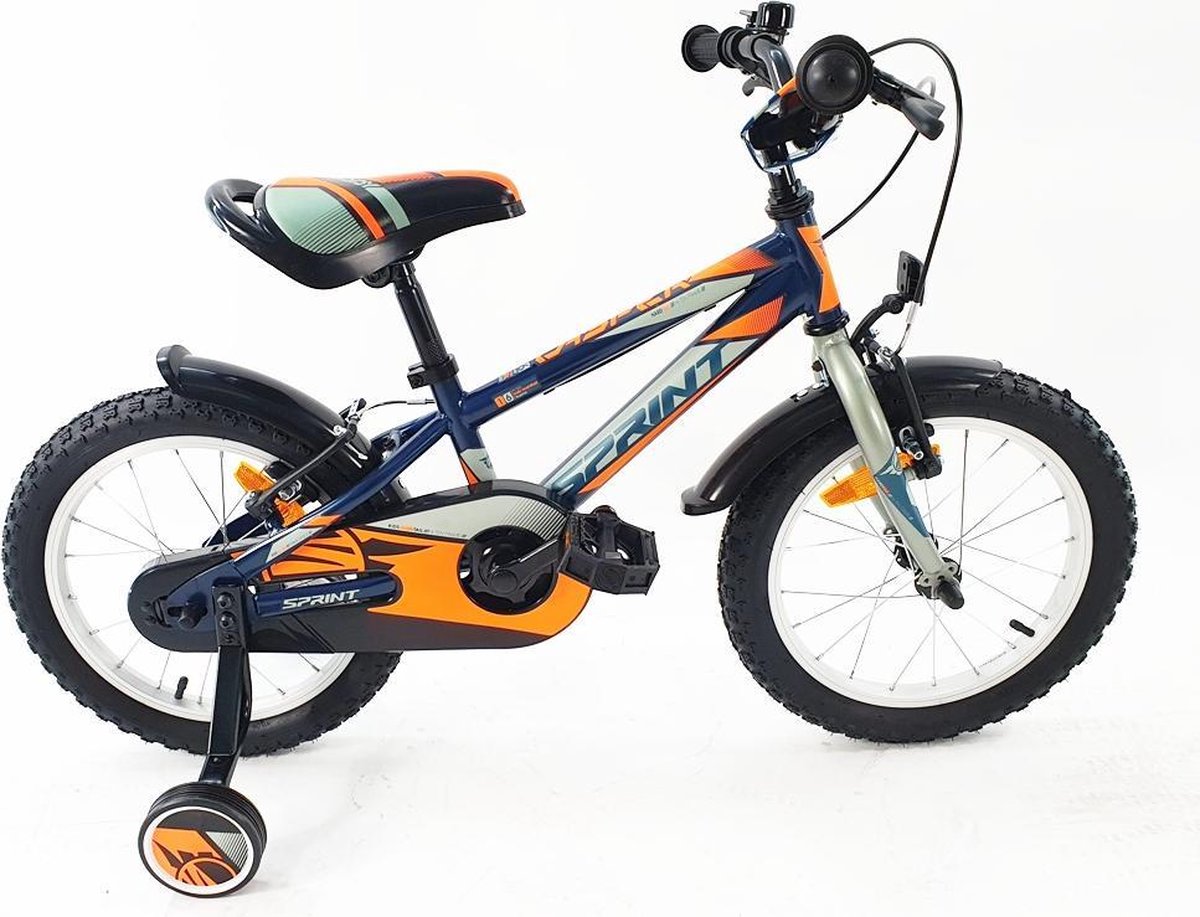 Sprint Casper - Mountainbike - Jongensfiets 16 inch - Blauw/Oranje - Kinderfiets - Framemaat:24 cm - BK21SI0530_2 Rij1-2 Kinderfiets kopen online