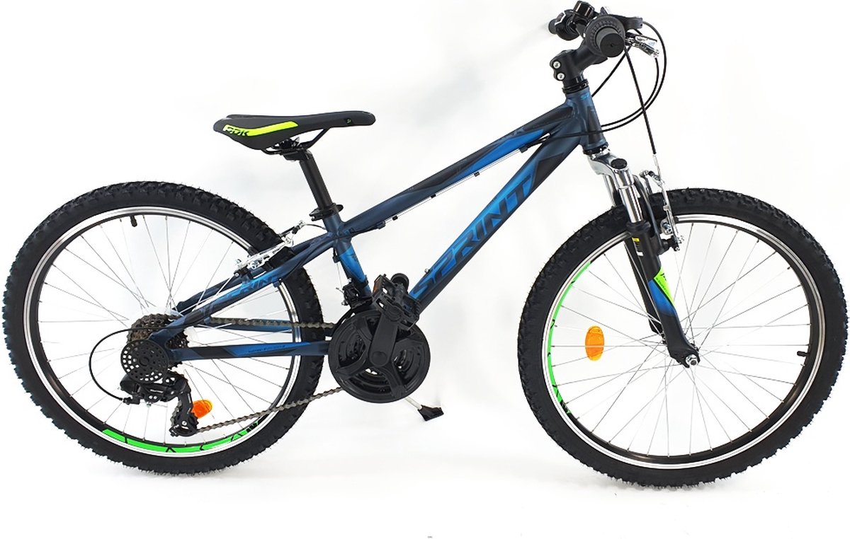 sprint hattrick mountainbike 24 inch fiets met 18 versnellingen shimano kinderfiets blauw framemaat 38 cm