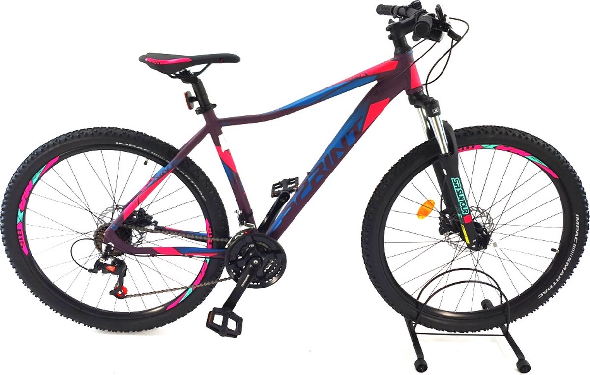 sprint maverick mountainbike 27 5 inch voor dames 21 versnellingen shimano hydraulisch remsysteem shimano zwart roze framemaat 48 cm bk21si0280 r1