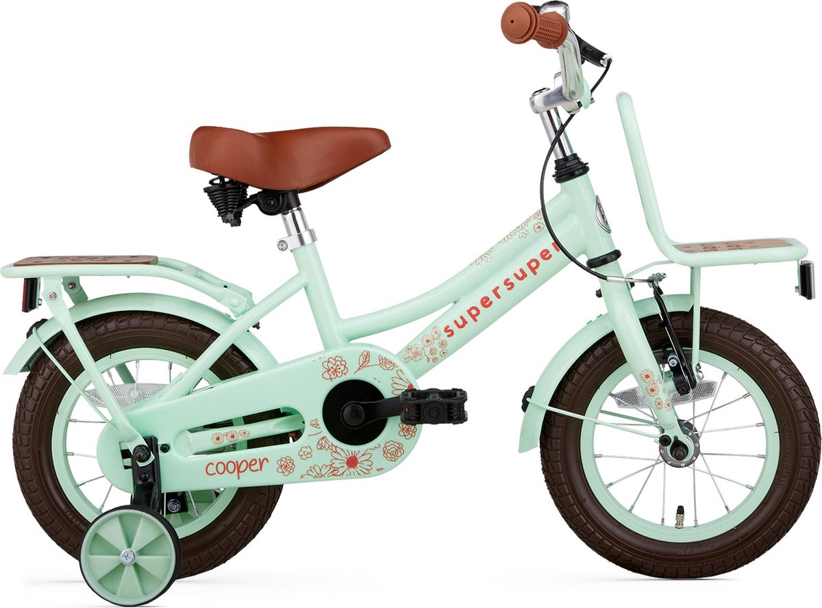 supersuper cooper bamboo kinderfiets meisjesfiets 12 inch pistache groen