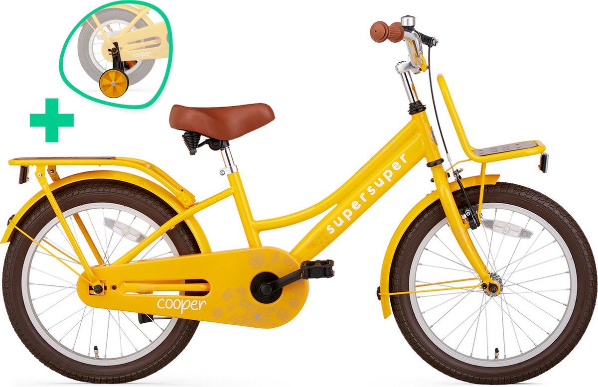 supersuper cooper bamboo kinderfiets meisjesfiets 18 inch geel