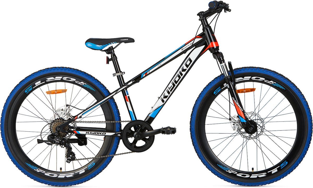 supersuper kiyoko kinder mountainbike 7 versnellingen 26 inch jongens zwart blauw