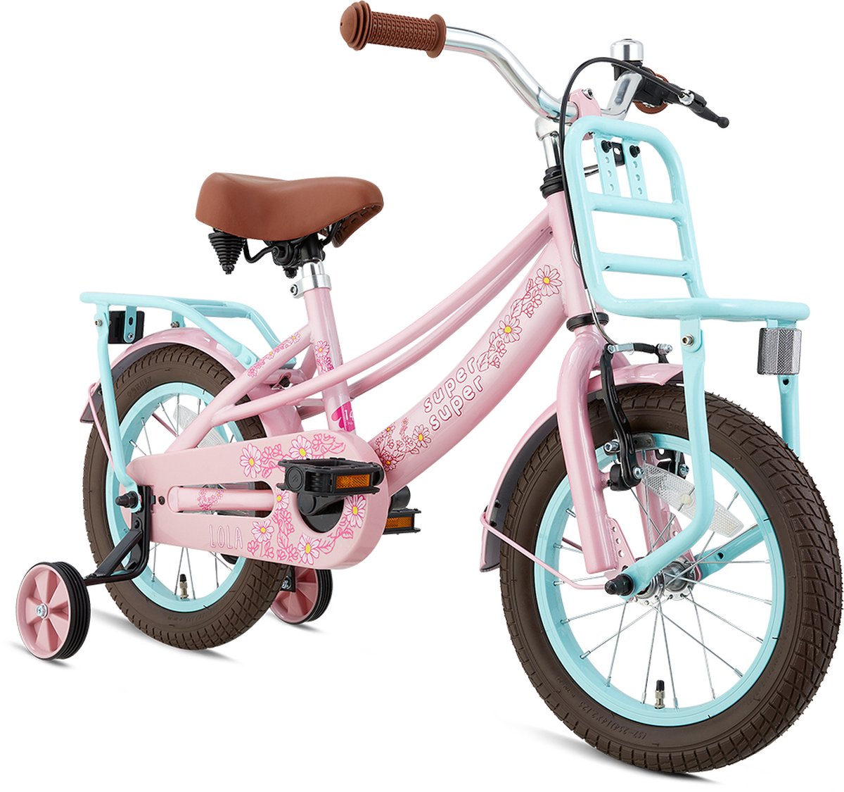 Supersuper Lola - Kinderfiets - Meisjesfiets - 14 inch - Roze/Turquoise Kinderfiets kopen online