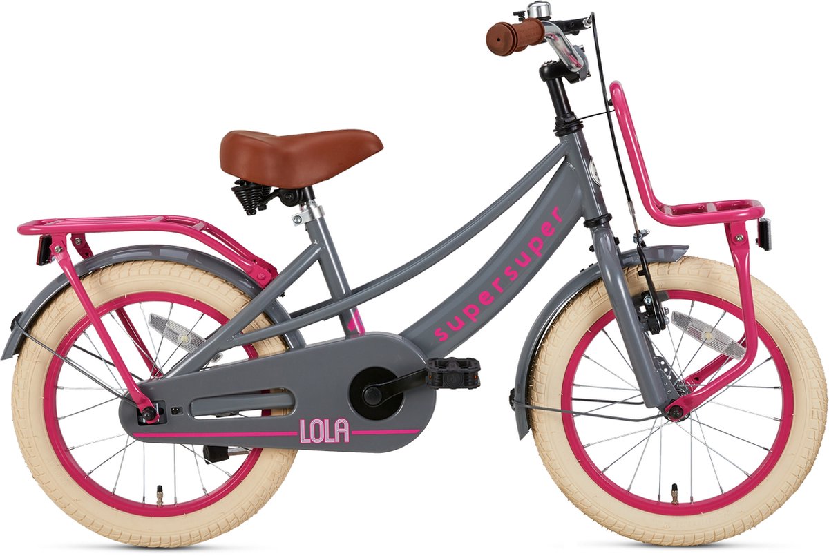 supersuper lola kinderfiets meisjesfiets 16 inch grijs roze