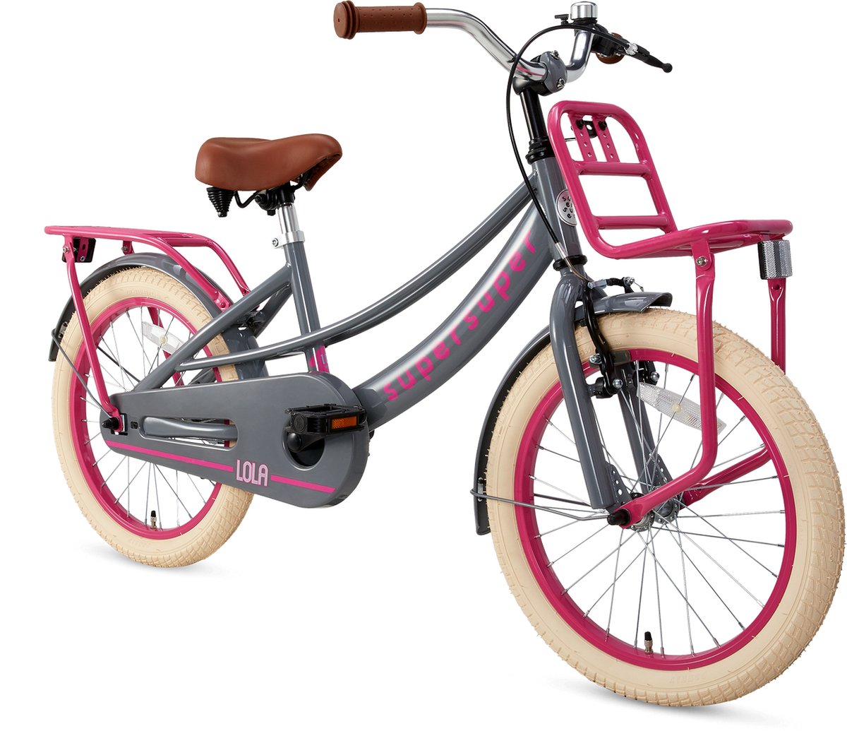 supersuper lola kinderfiets meisjesfiets 18 inch grijs roze