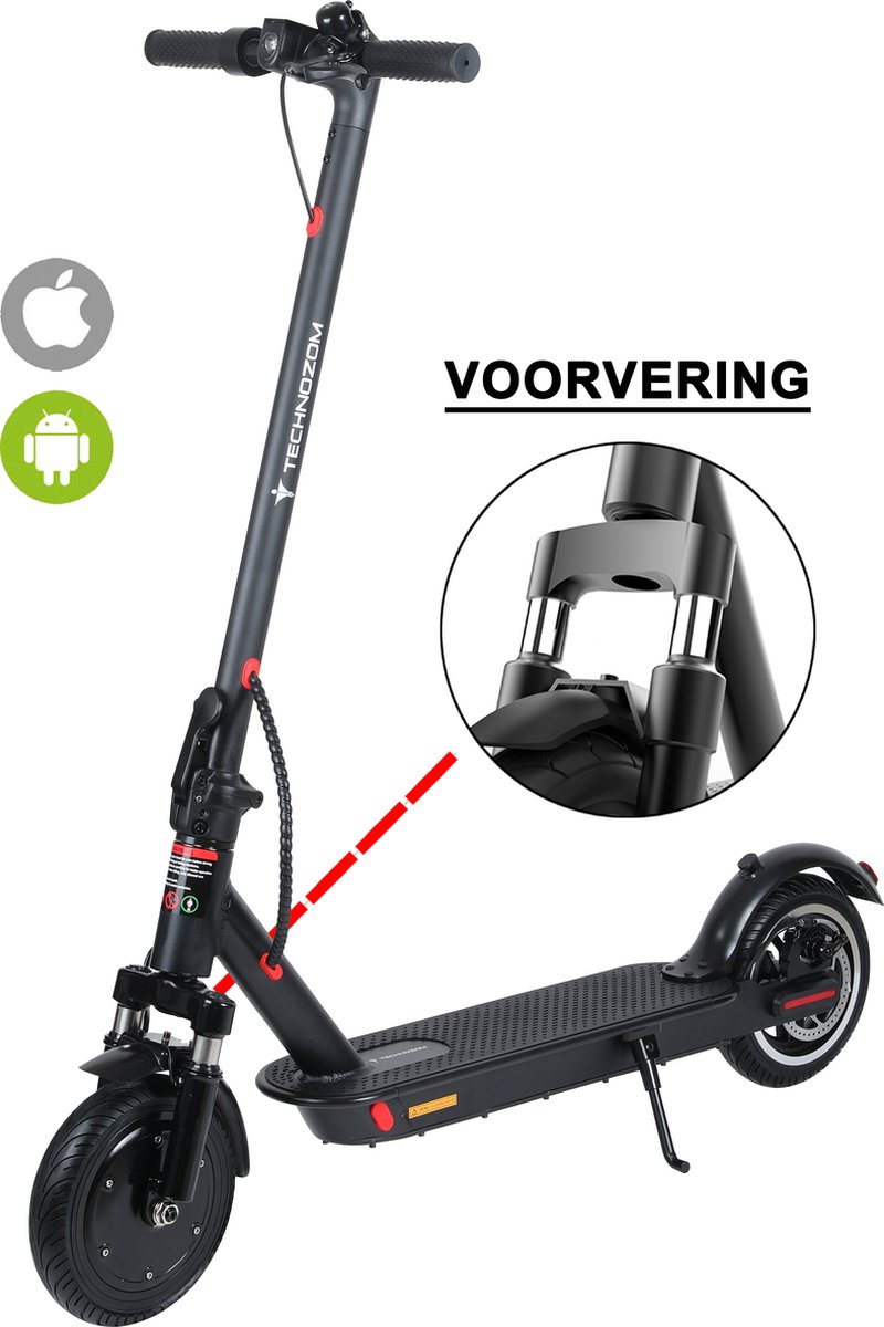 techno go elektrische step met vering inclusief slot 350w motor 25 km u bereik 25 35km voorvering e step met app 8 5 anti lek banden zwart