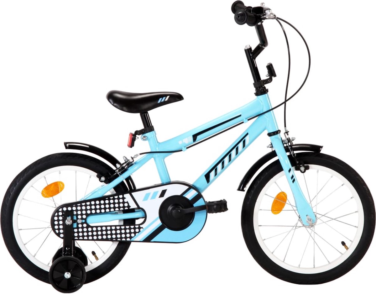 the living store kinderfiets 16 inch zwart blauw mig gelast stalen frame verstelbaar zadel met zijwieltjes en kettingkast