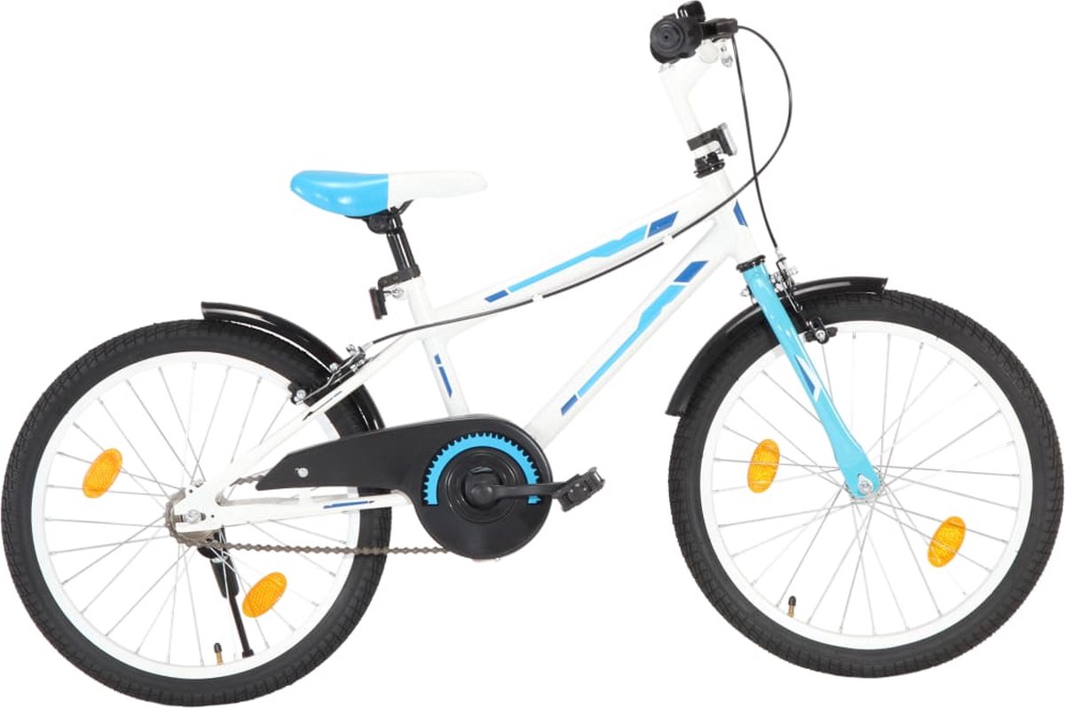the living store kinderfiets 20 inch blauw en wit staal frame in hoogte verstelbaar met kettingkast voor en achterremmen voor en achterreflectoren