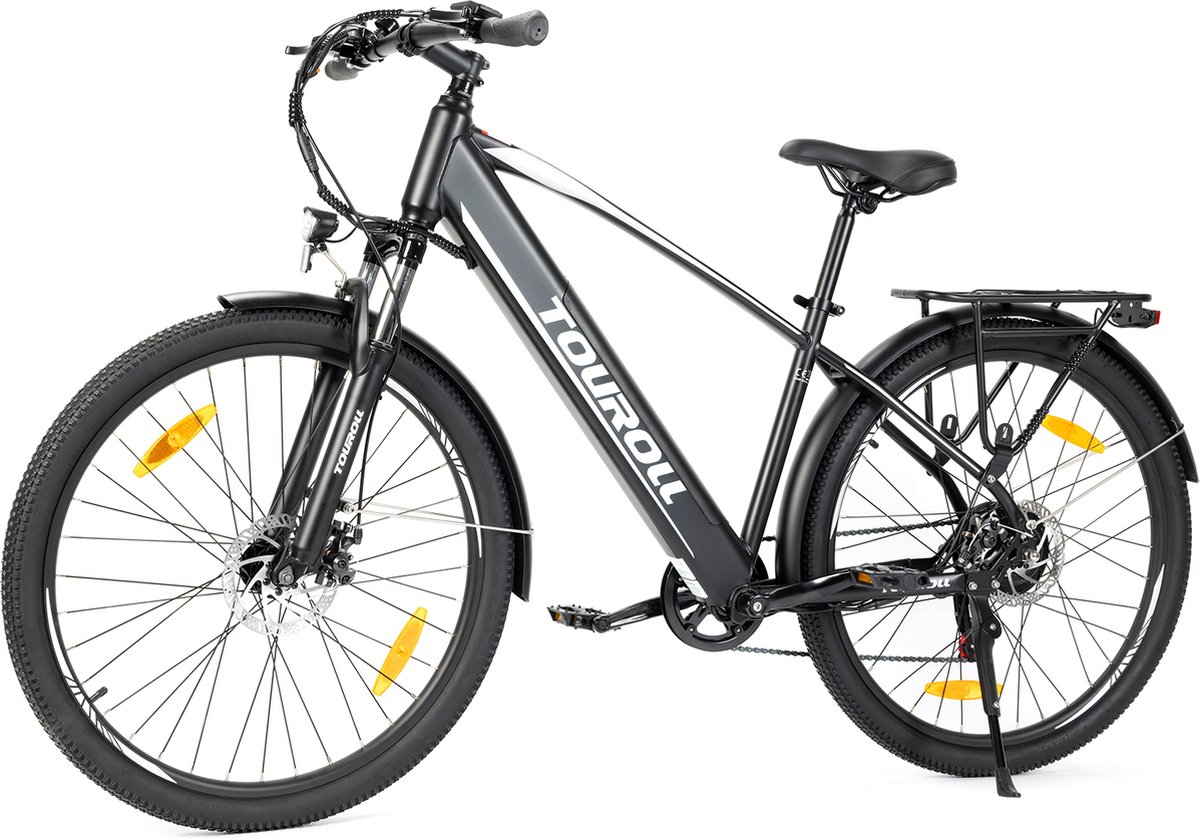 touroll j1 27 5 inch trekking bike met 250w motor 36v 15 6ah batterij max 100km bereik 1 8 lcd display shimano 7 speed schijfrem zwart