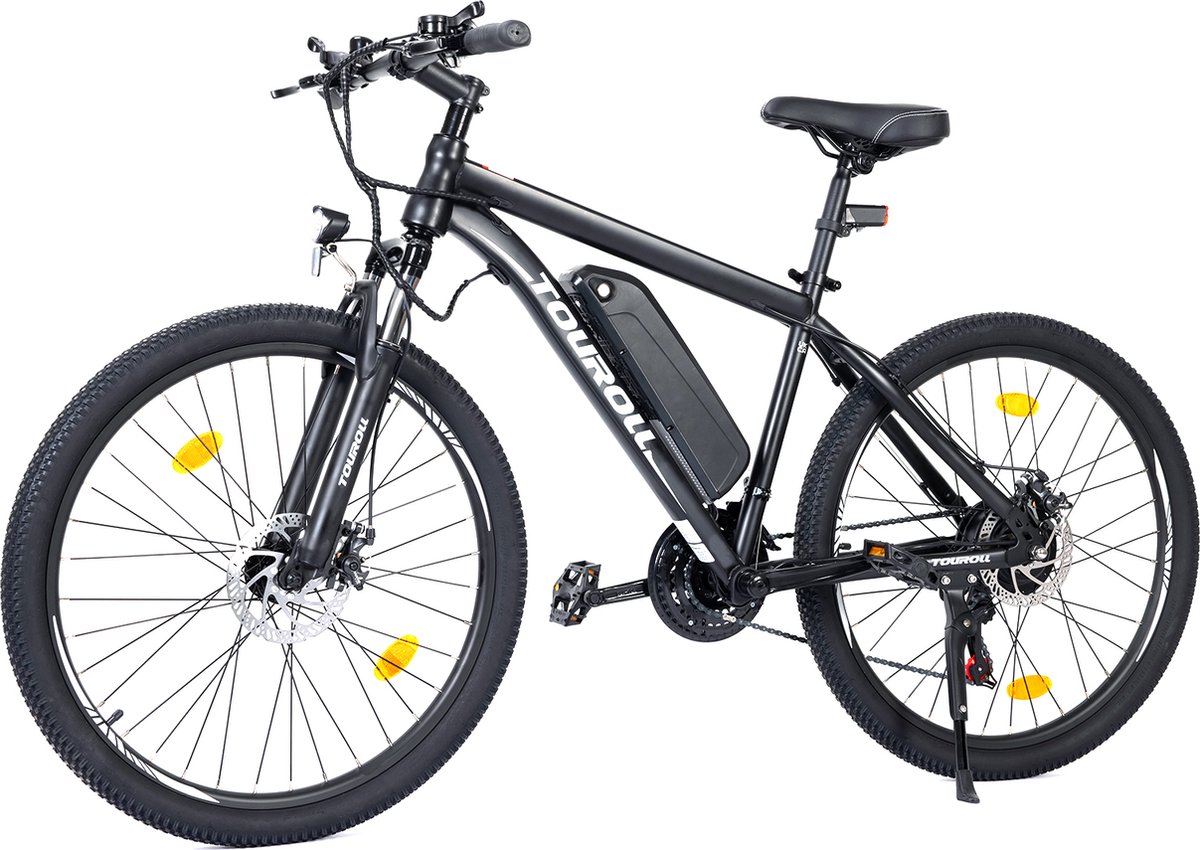 touroll u1 29 inch off road tire elektrische mtb fiets met 250w motor 36v 13ah verwisselbare batterij max 65km actieradius shimano 21 versnellingen schijfrem ipx4 waterdicht zwart