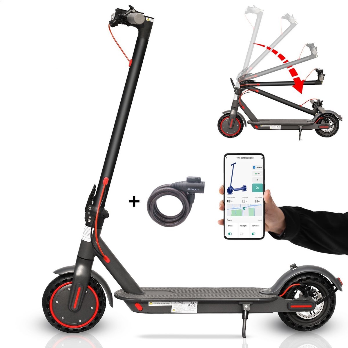 tuya stay on elektrische step krachtige met stuurslot en 350w motor snelheid tot 25km h bereik tot 30km compact inklapbaar inclusief smart app