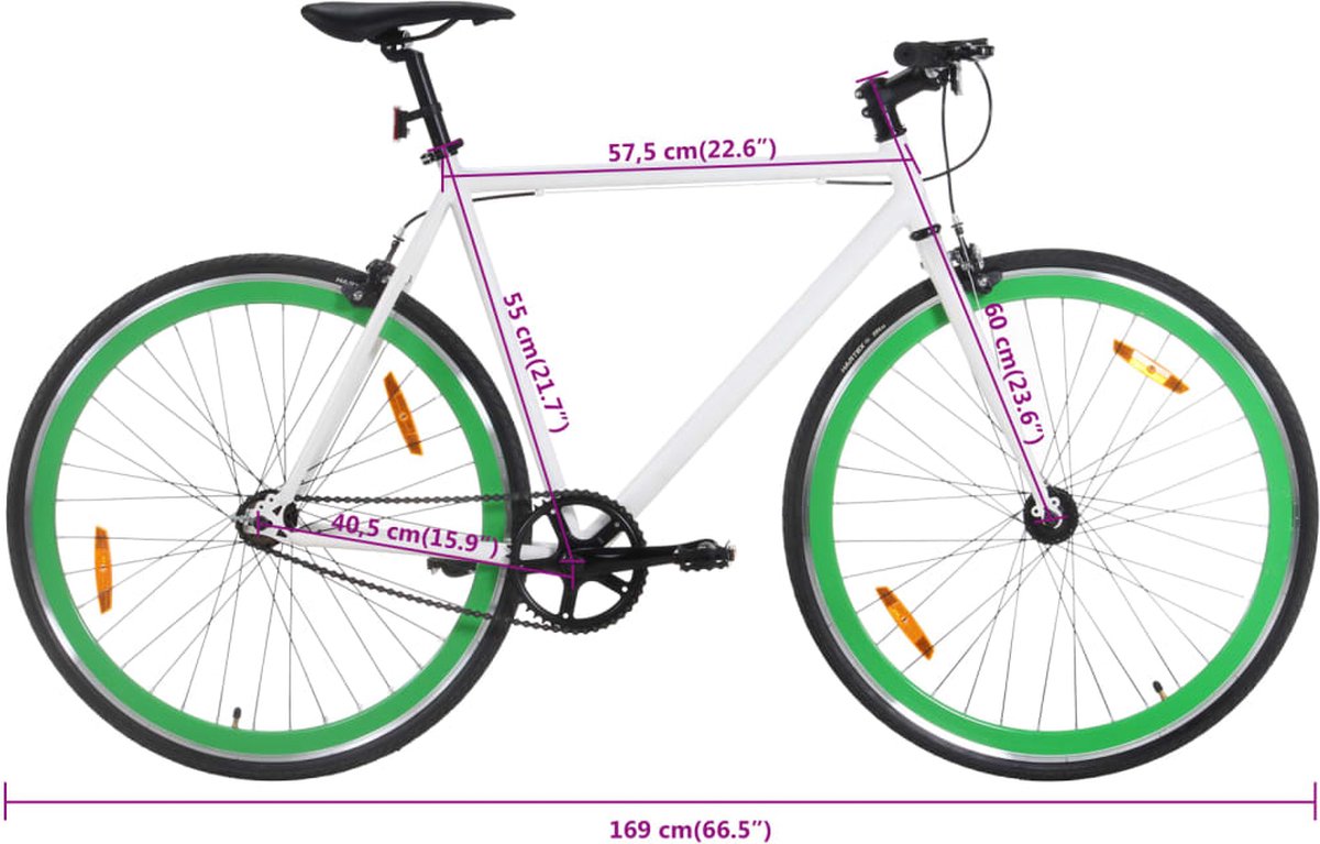 vidaxl fiets met vaste versnelling 700 c 55 cm wit en groen