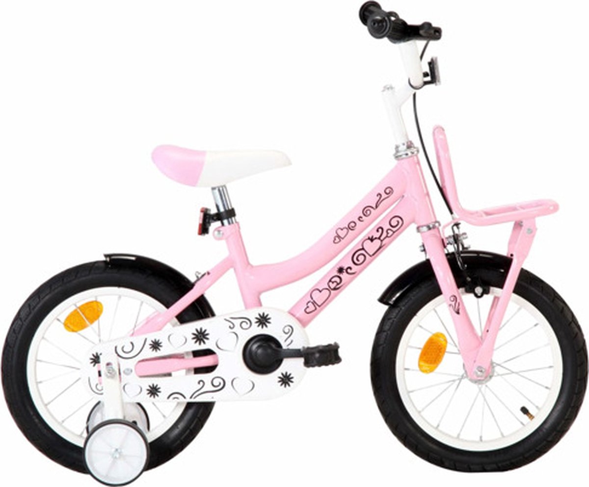 vidaxl kinderfiets met voordrager 14 inch wit en roze