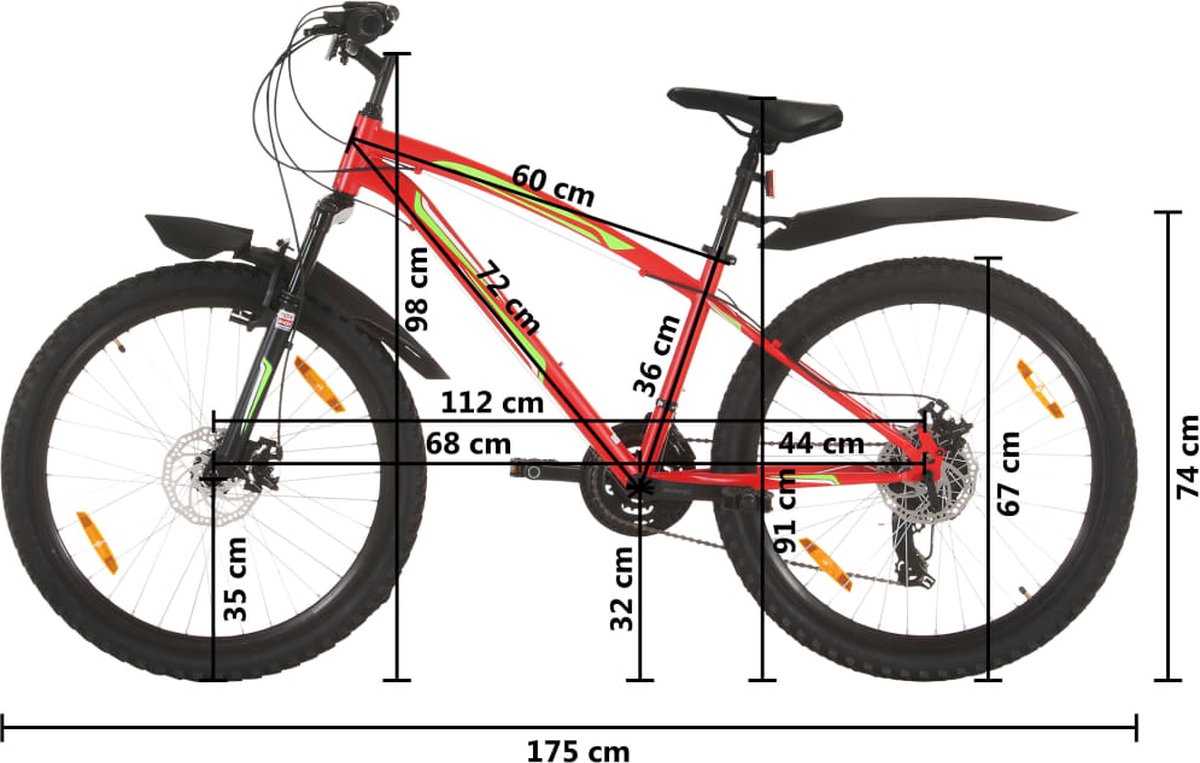 vidaxl mountainbike 21 versnellingen 26 inch wielen 36 cm rood