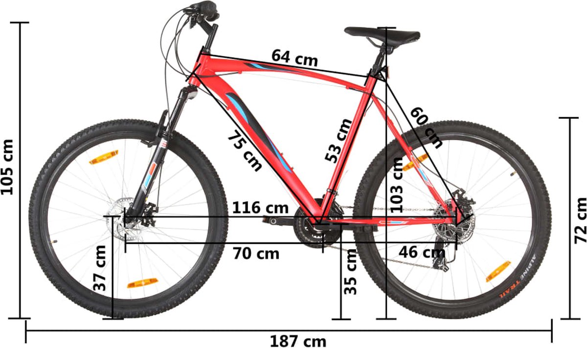 vidaXL - Mountainbike - 21 - versnellingen - 29 - inch - wielen - 53 - cm - frame - rood Fiets kopen online